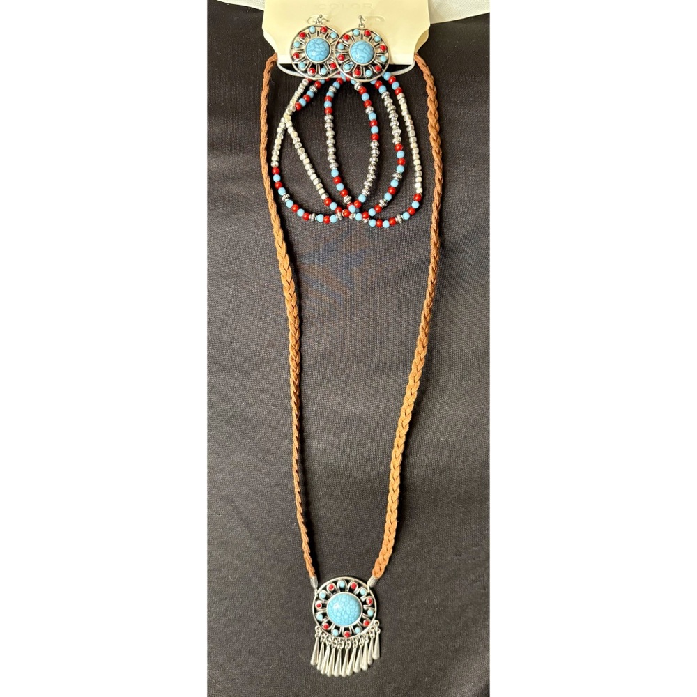 Braided Necklace/Earring/Bracelet Set with Turquoise Accents